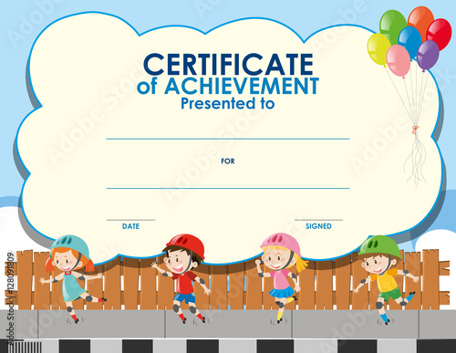 Certificate template with kids skating