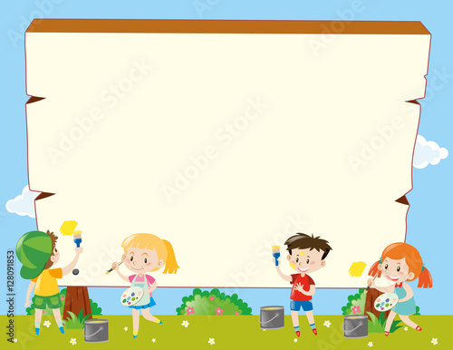 Border template with kids painting