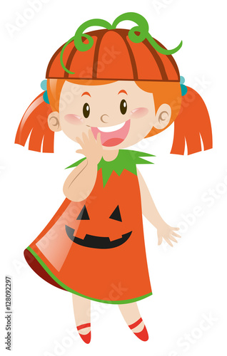Girl in pumpkin costume for halloween