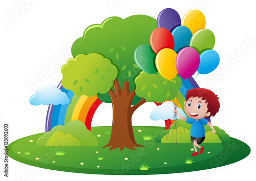 Park scene with boy and balloons