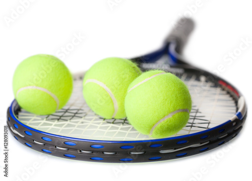 tennis balls and racket isolated on white background  © Alexstar