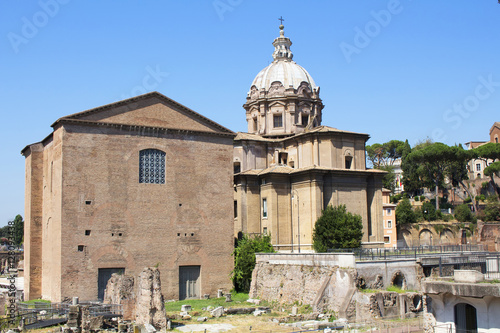 View of Curia Lulia. Also called Senate House, in the ancient city of Rome. It was built in 44 BC, when Julius Caesar replaced Faustus Cornelius Sulla's reconstructed Cornelia. photo
