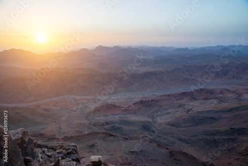view from Mount Moses at Sinai Mountains at dawn