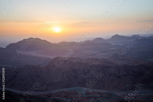 view from Mount Moses at Sinai Mountains at dawn