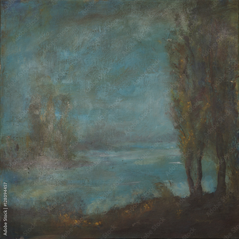 Fototapeta premium Echo / Dark and natural mixture of colors painting, oil, canvas, 50x50cm, Teresa Murányi colorist, modern, expressionist and abstract painter works