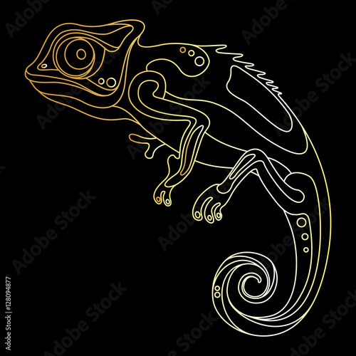 gold chameleon on a black background