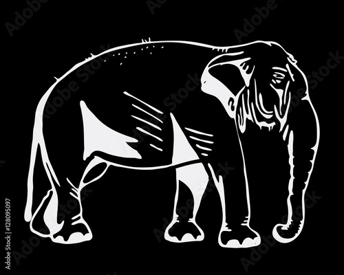 Hand-drawn pencil graphics, elephant. Engraving, stencil style. 