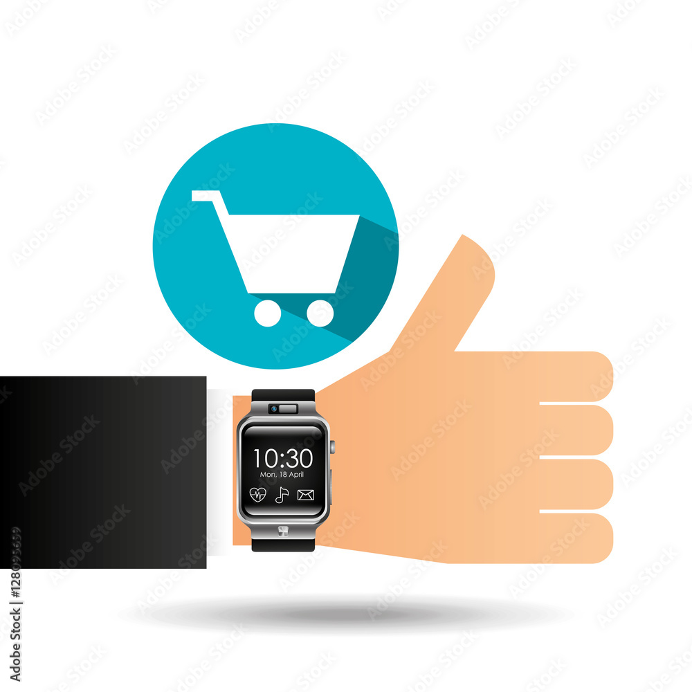 smart watch on hand- shopping cart vector illustration eps 10 smart watch on hand- shopping cart vector illustration eps 10