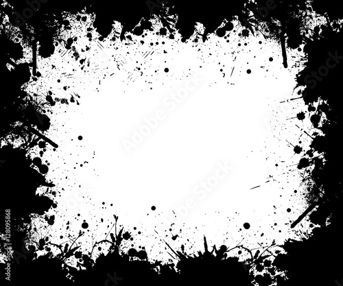 Black and white Frame. Black strokes and blots form a graphic frame around a white background.
