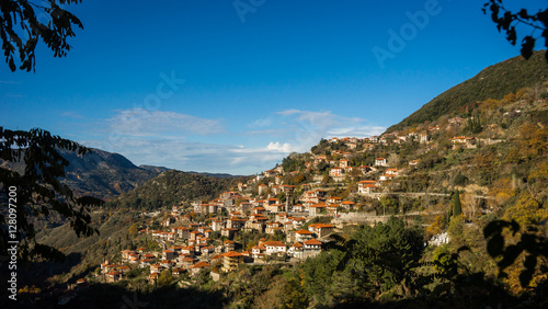 Scenic mountain autumn landscape with  village Langadia, Pelopon photo