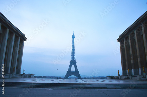 Eiffel Tower without people during early morning