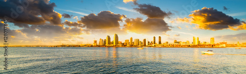 cloudy sky over downtown San Diego at sunset photo
