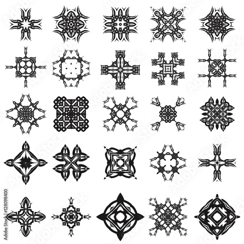 Set of Different Tribal Rosettes Tattoo Design Isolated on White Background. Polynesian Design