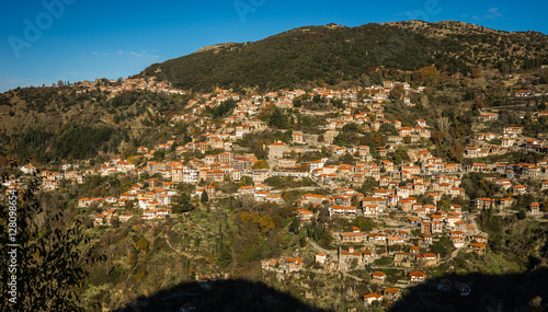 Scenic mountain autumn landscape with  village Langadia, Pelopon photo