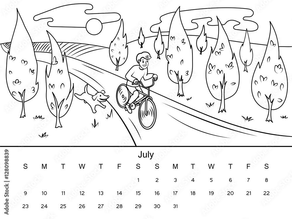 Calendar with coloring book vector illustration Stock Vector | Adobe Stock