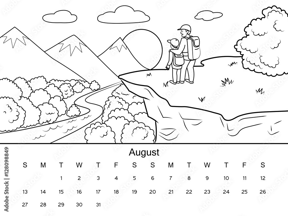 Calendar with coloring book vector illustration Stock Vector | Adobe Stock