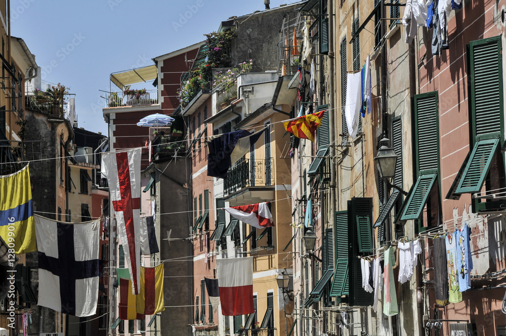 Apartments and Laundry and Flags, Vernazza, Cinque Terra