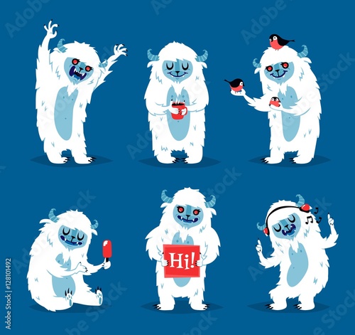 Cute yeti biigfoot monsters vector set.
