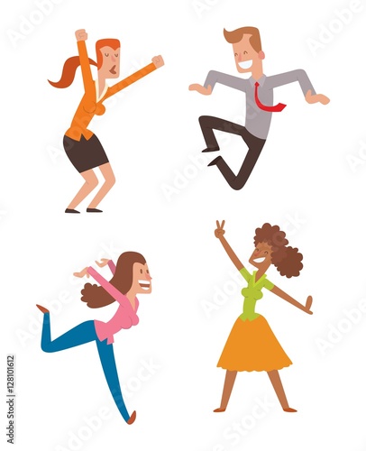 Happy jumping people vector set.