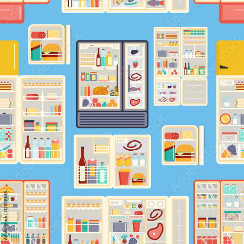 Open refrigerator products vector pattern.