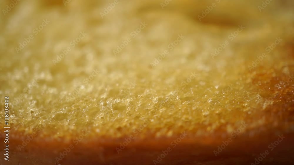 Toasted crispy bread for a sandwich macro dolly video Toasted crispy bread for a sandwich macro dolly video