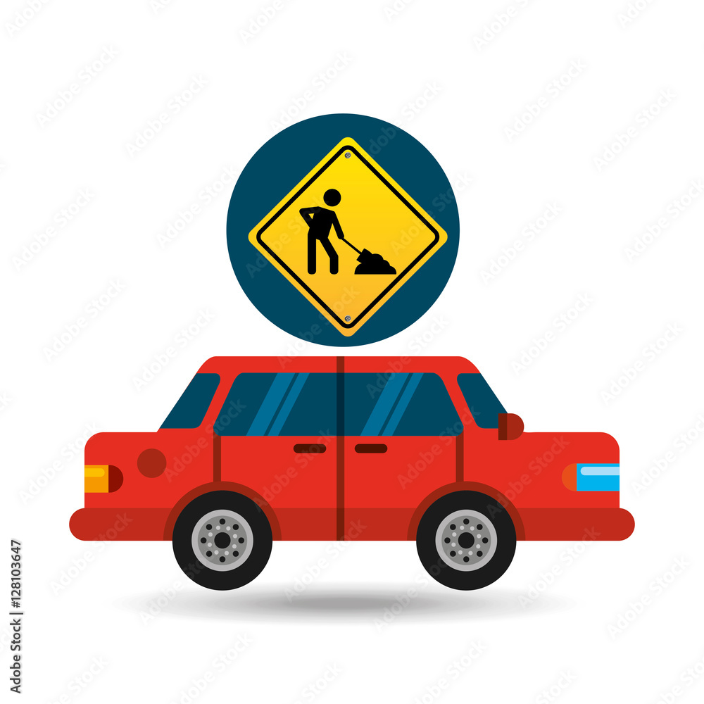 under construction road sign sedan red vector illustration eps 10 under construction road sign sedan red vector illustration eps 10