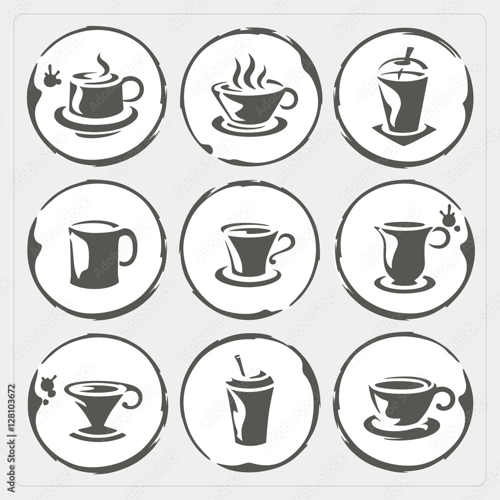 Coffee cup icons with stain Coffee cup icons with stain