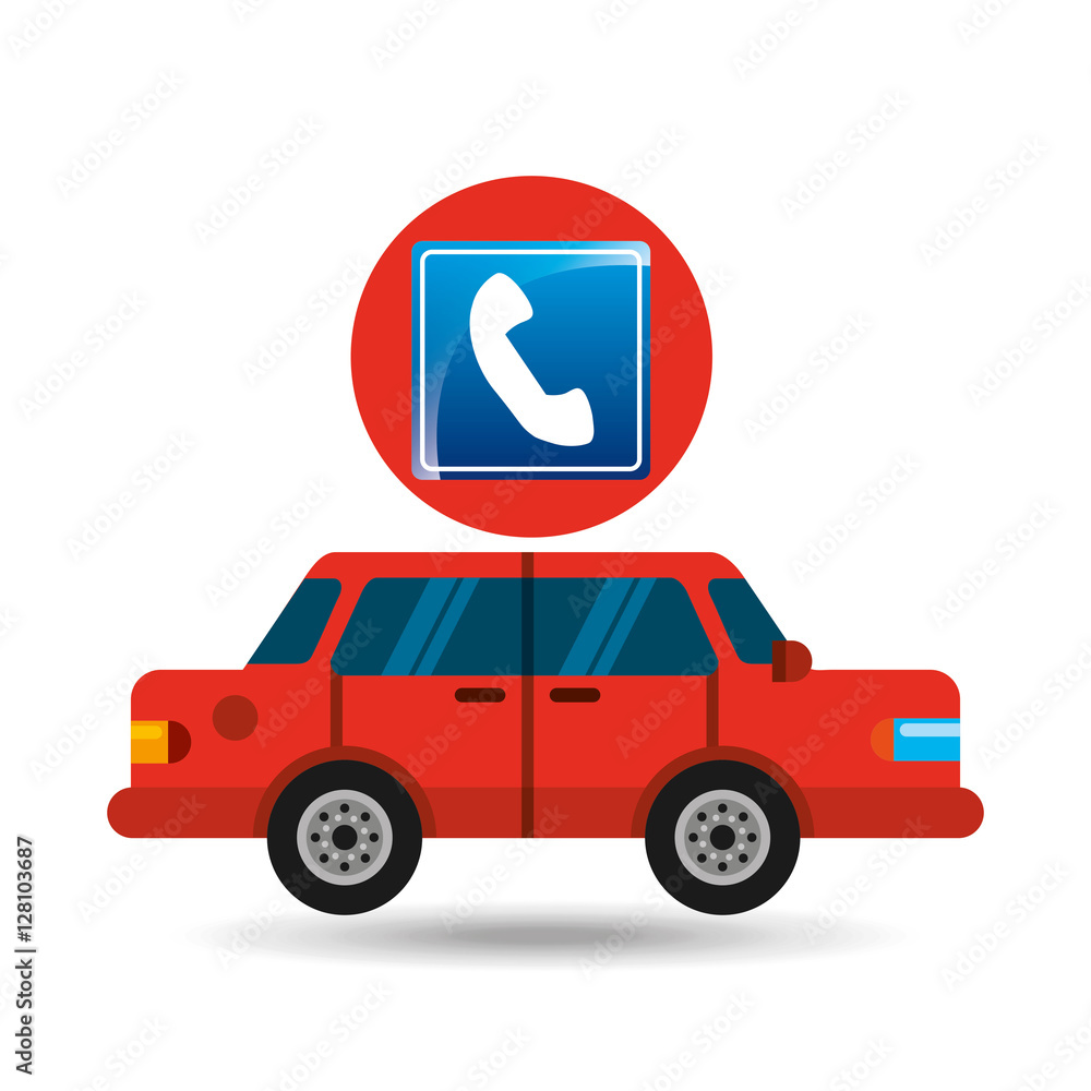 telephone proad sign sedan red vector illustration eps 10