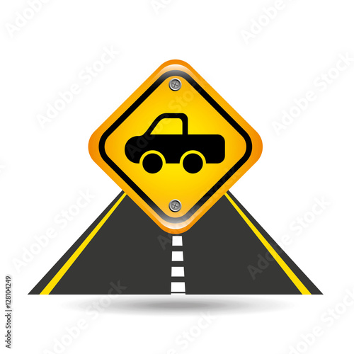 pick up truck yellow road street sign vector illustration eps 10