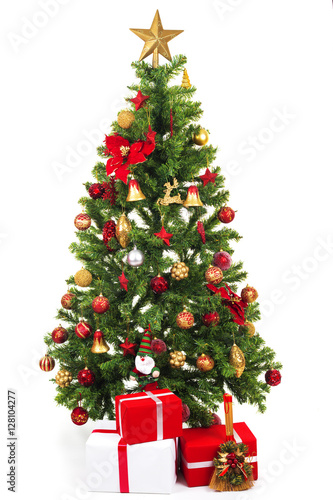 Christmas tree and gift boxes  isolated on white background