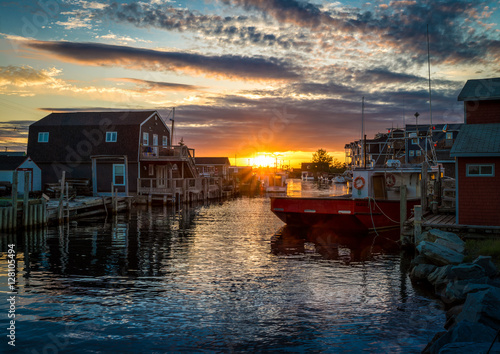 Sunset with clouds at fisherman's cove, Eastern Passage, Nova Scotia, Canada