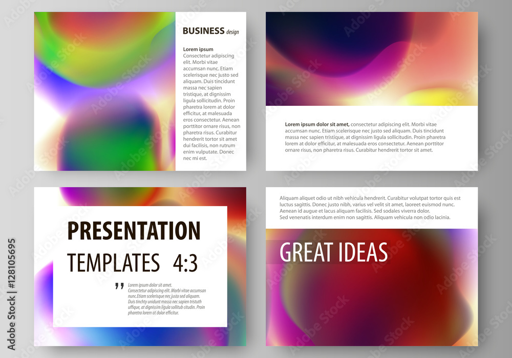 Fototapeta premium Set of business templates for presentation slides. Easy editable layouts in flat style, vector illustration. Colorful design background with abstract shapes, bright cell backdrop.