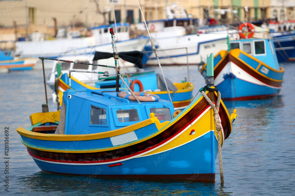 Łodzie rybackie w porcie Marsaxlokk na Malcie Łodzie rybackie w porcie Marsaxlokk na Malcie