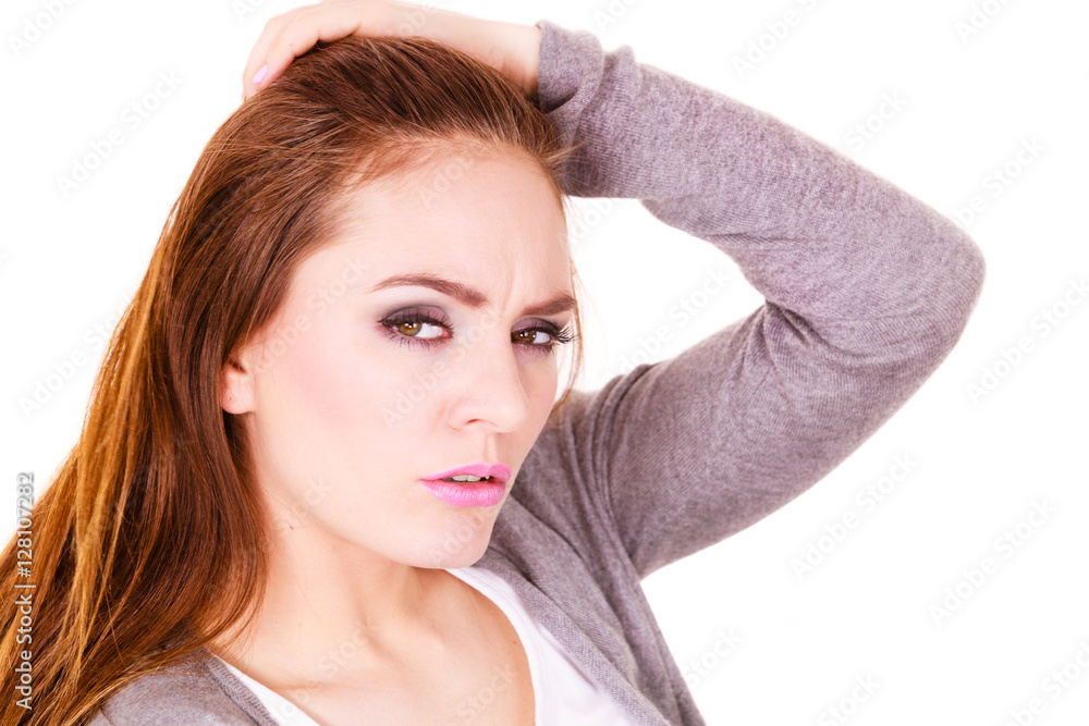 Woman suffering from headache migraine pain Woman suffering from headache migraine pain