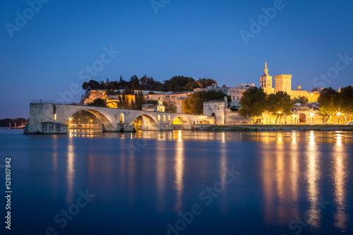 Bridge Saint-Bénezet after sunset, Avignon, Provence, France