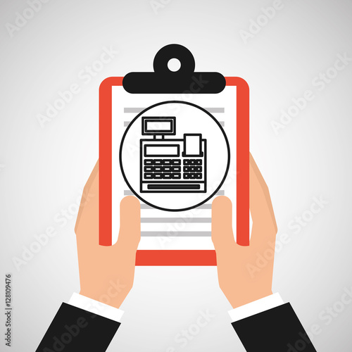 hand holding shop online cash register vector illustration eps 10