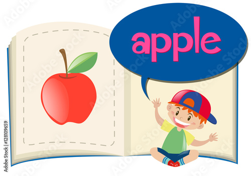 Word apple on children book photo