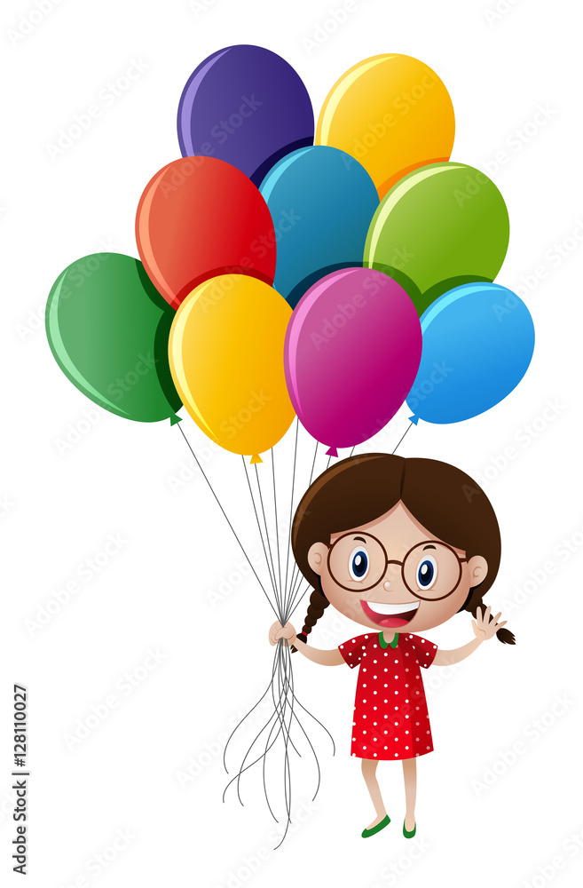 Girl holding many balloons