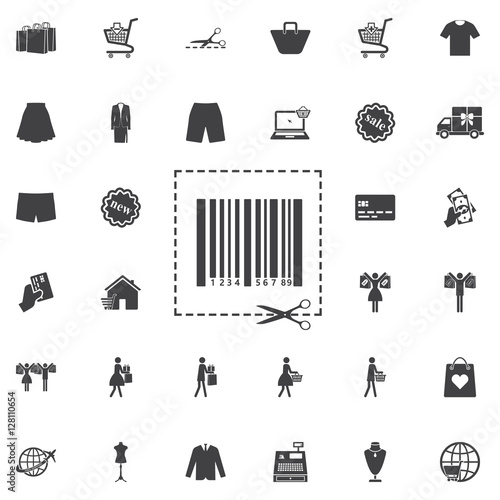 Bar code label or coupon with scissors icon. Vector illustration
