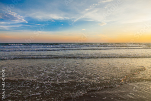 Sunset and sea waves  Beautiful gold sunset on the sea.   Sea Su