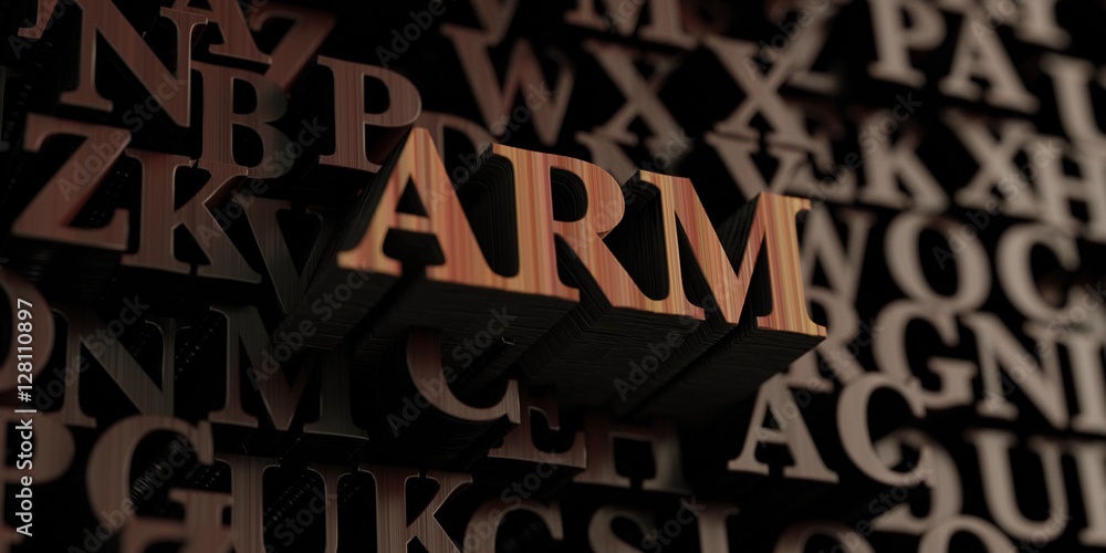 Arm - Wooden 3D rendered letters/message.  Can be used for an online banner ad or a print postcard.