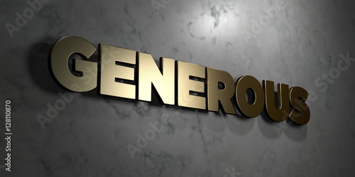 Cuadro en lienzo Generous - Gold sign mounted on glossy marble wall  - 3D rendered royalty free stock illustration