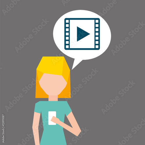 cartoon girl smartphone video social media graphic vector illustration eps 10