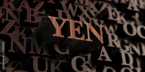 Yen - Wooden 3D rendered letters/message. Can be used for an online banner ad or a print postcard.