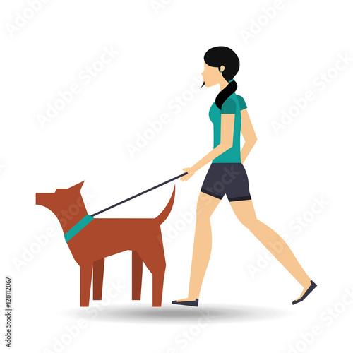 girl walking a brown dog vector illustration eps 10