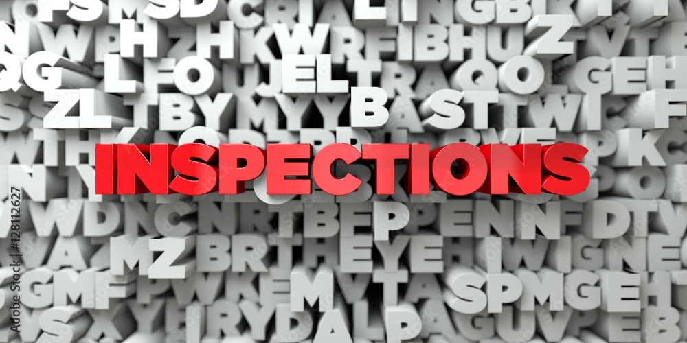 INSPECTIONS - Red text on typography background - 3D rendered royalty free stock image. This image can be used for an online website banner ad or a print postcard. INSPECTIONS - Red text on typography background - 3D rendered royalty free stock image. This image can be used for an online website banner ad or a print postcard.