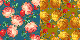 Set of Floral textile seamless pattern in Russian Zhostovo style.Vector illustration.