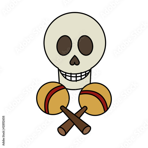 skull and maraca icon. Mexican culture landmark and latin theme. Isolated design. Vector illustration