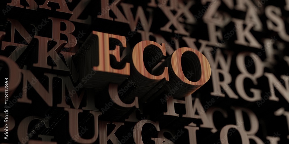Eco - Wooden 3D rendered letters/message.  Can be used for an online banner ad or a print postcard.