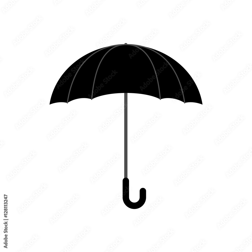 Black umbrella isolated. Accessory of rain on white background.